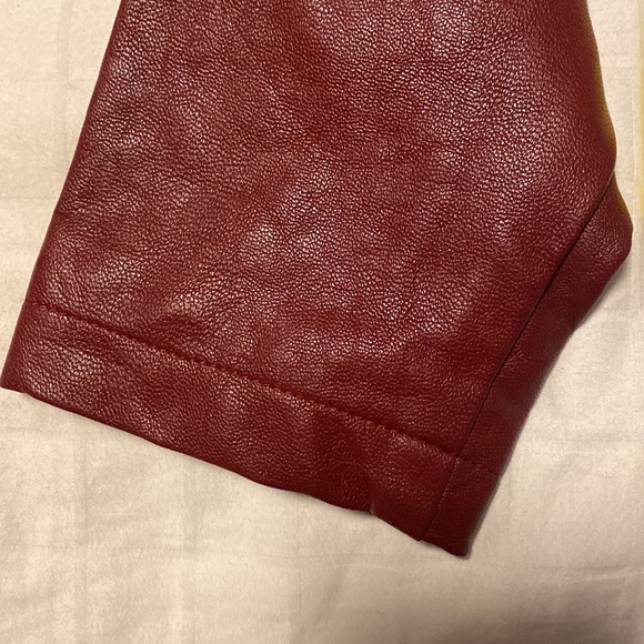 Burgundy pleather fleece lined bomber style jacket - Picture 7 of 8